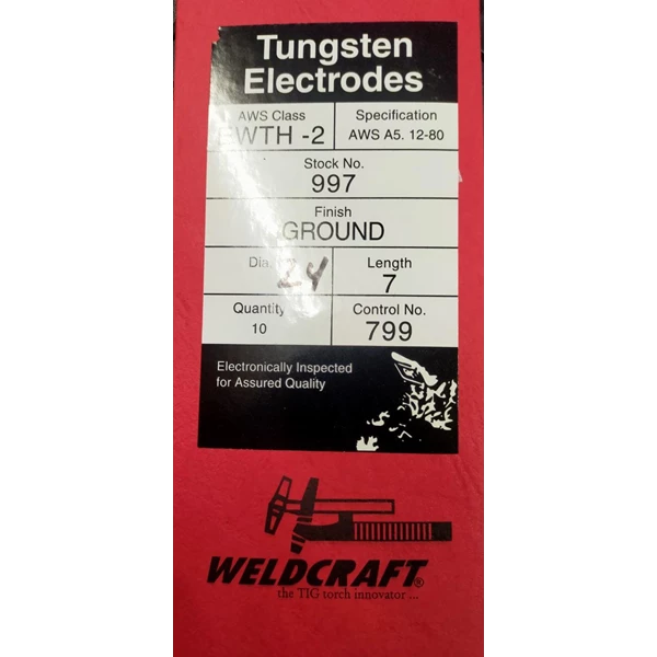 Weldcraft Tungsten Electrodes Contents 10/Pack